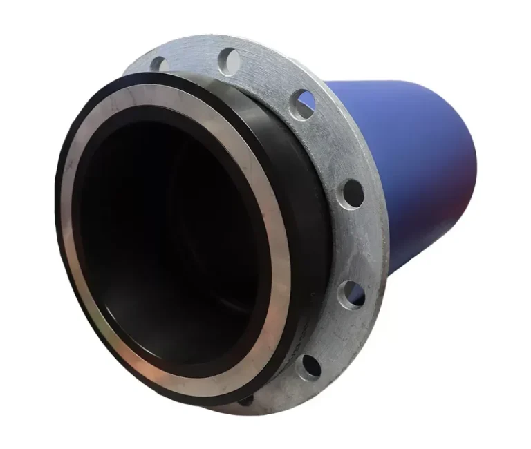 EasiSlim, the high-performance size-for-size PE Flange Adapter Black cylindrical pipe fitting with a metallic flange and blue exterior.